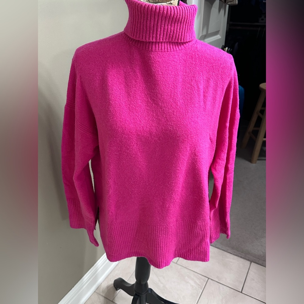 J. Crew Vibrant Pink Turtleneck Sweater